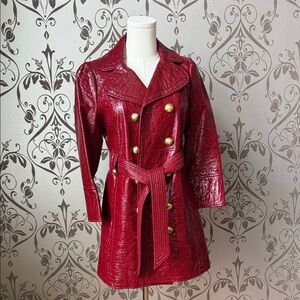Juicy Couture Dark Red crocodile / alligator-style texture faux leather Jacket